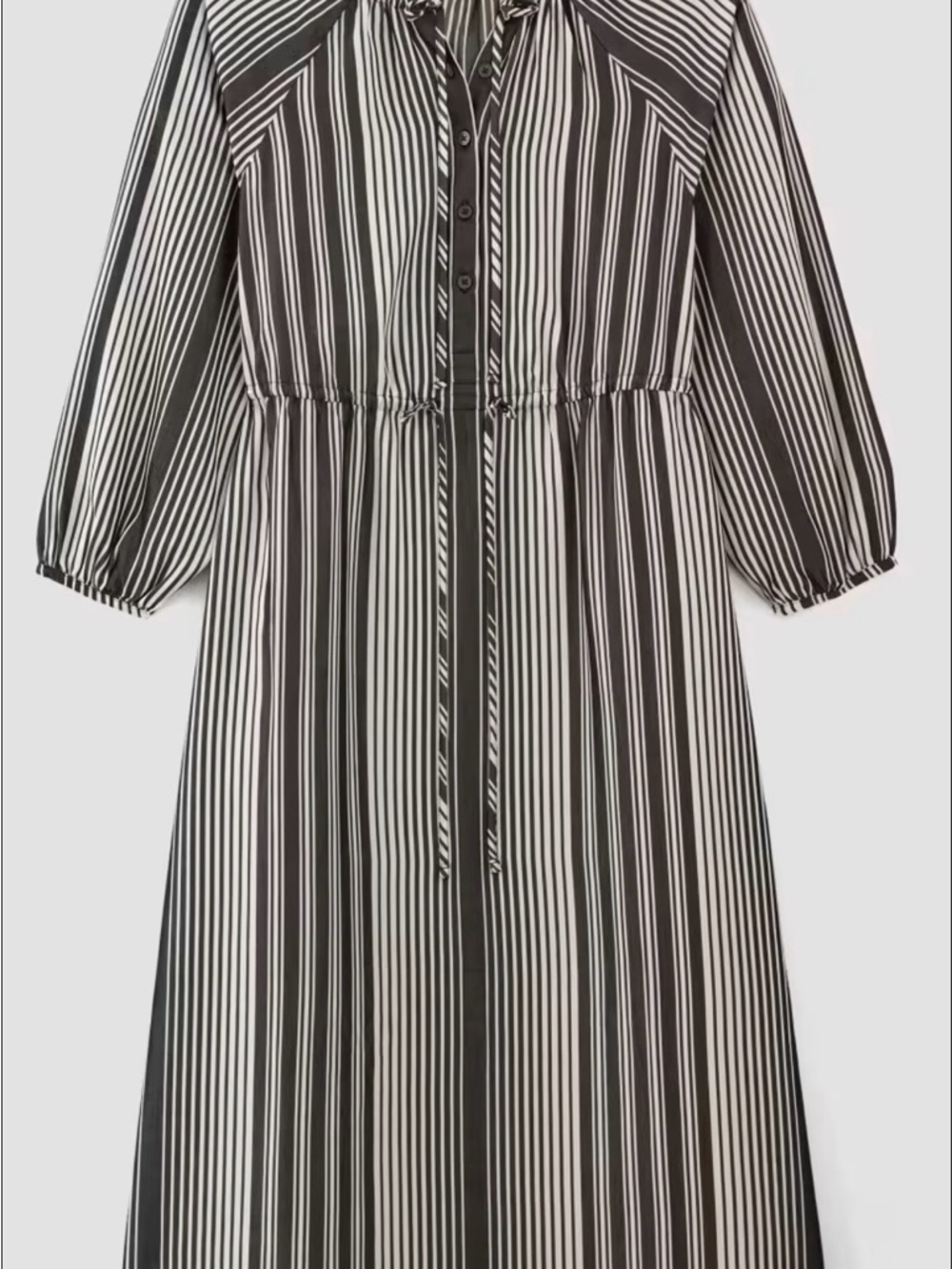 Everlane Black and White Striped Long Sleeve Midi Dress